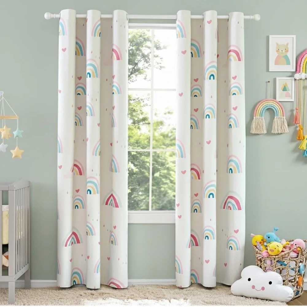 Blackout Rainbow Curtains for Kids, 90% Blackout Curtains 52